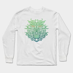 Green Tribal Tattoo Ghost Mask Long Sleeve T-Shirt